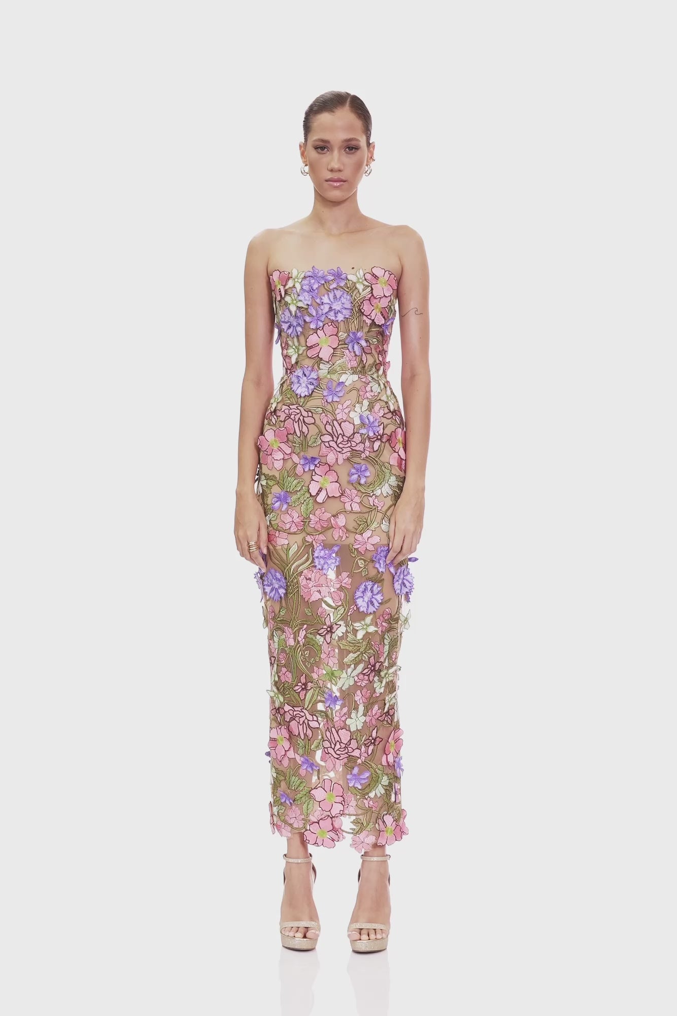 floral strapless maxi dress Sorrento 3D Floral Strapless Maxi Dress by Bronx and Banco