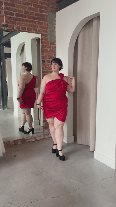 Sammy One Shoulder Satin Bow Cocktail Dress by Adrianna Papell  - RENTAL