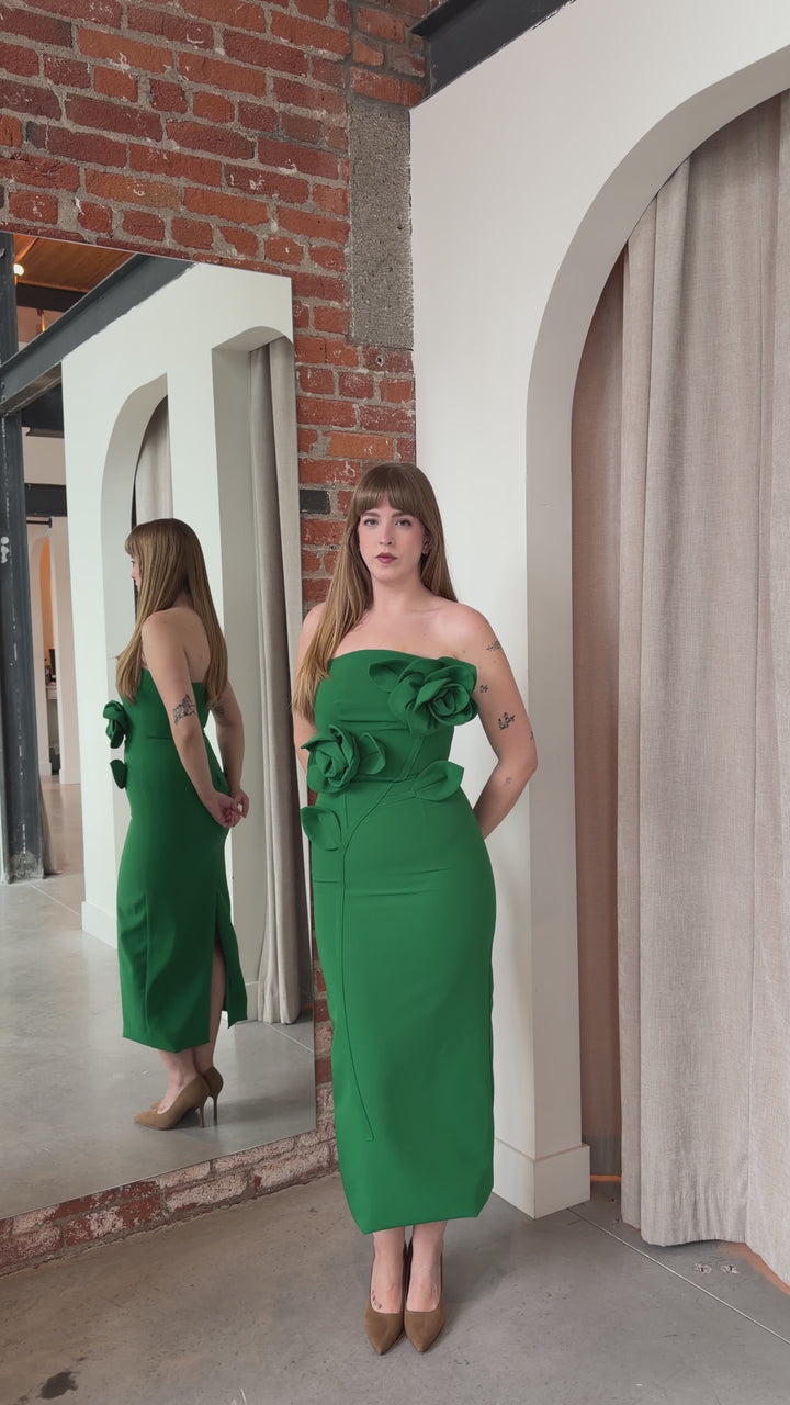 hunter green crepe callahan dress Renna Strapless by Mac Duggal sophisticated outfit women