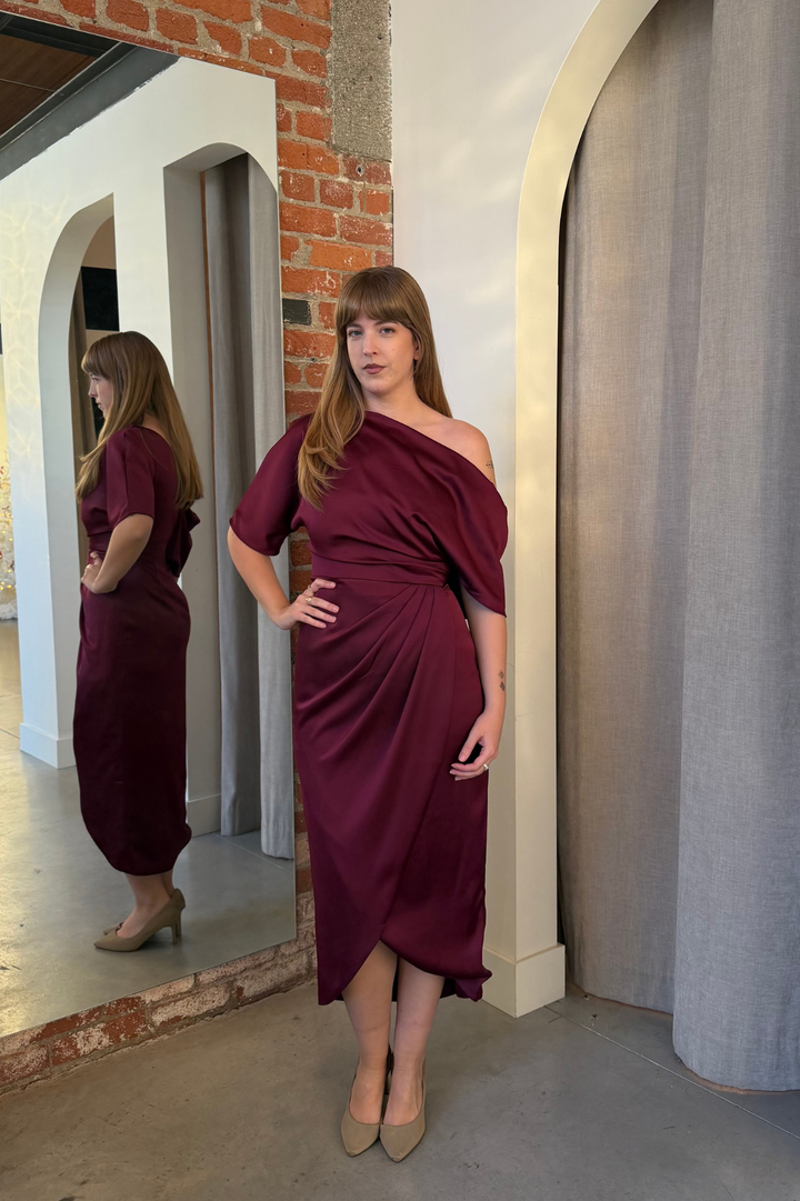 strapless open back dress One Shoulder Drape Satin Bridesmaid Dress main image 1