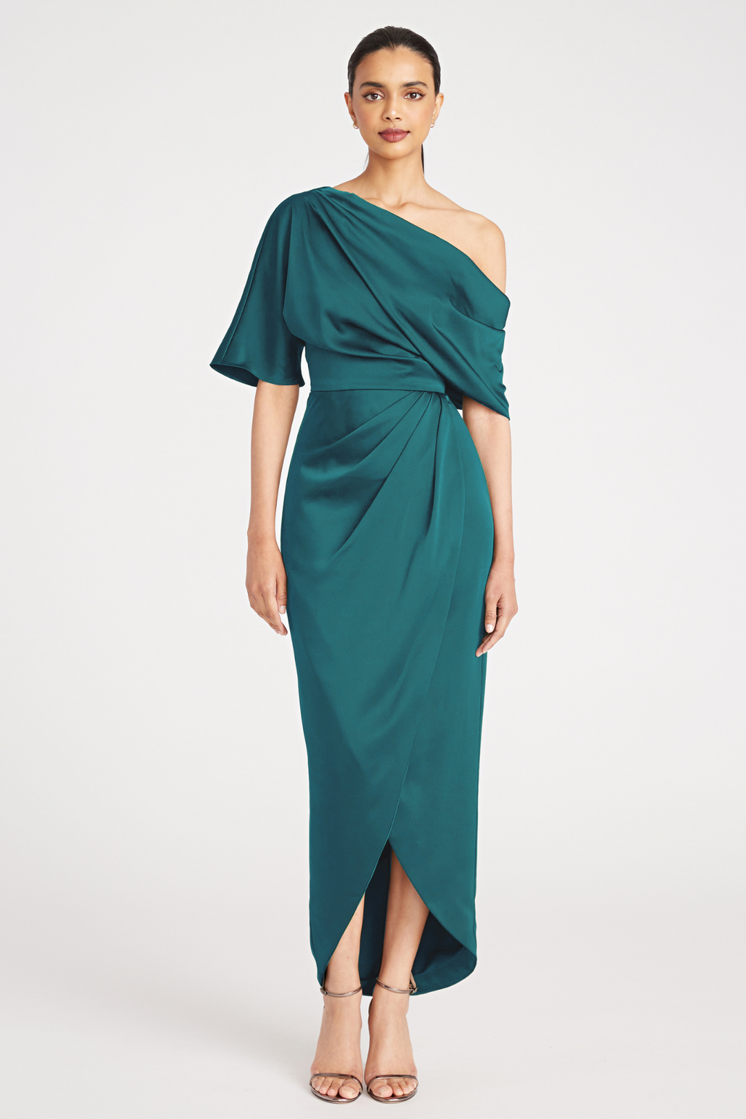 Rayna One Shoulder Draped Dress in Teal by Theia Couture