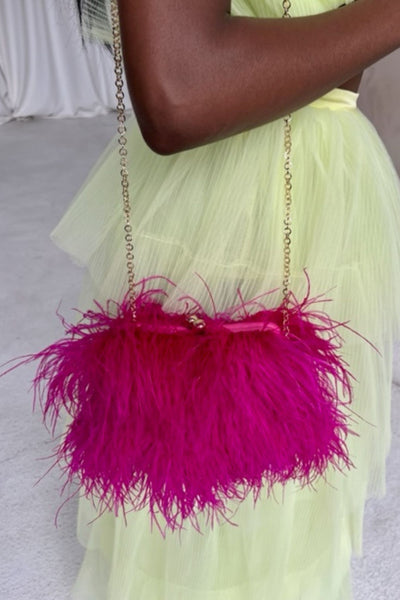 Gigi Feather Bag in Fuchsia by Serpui - RENTAL