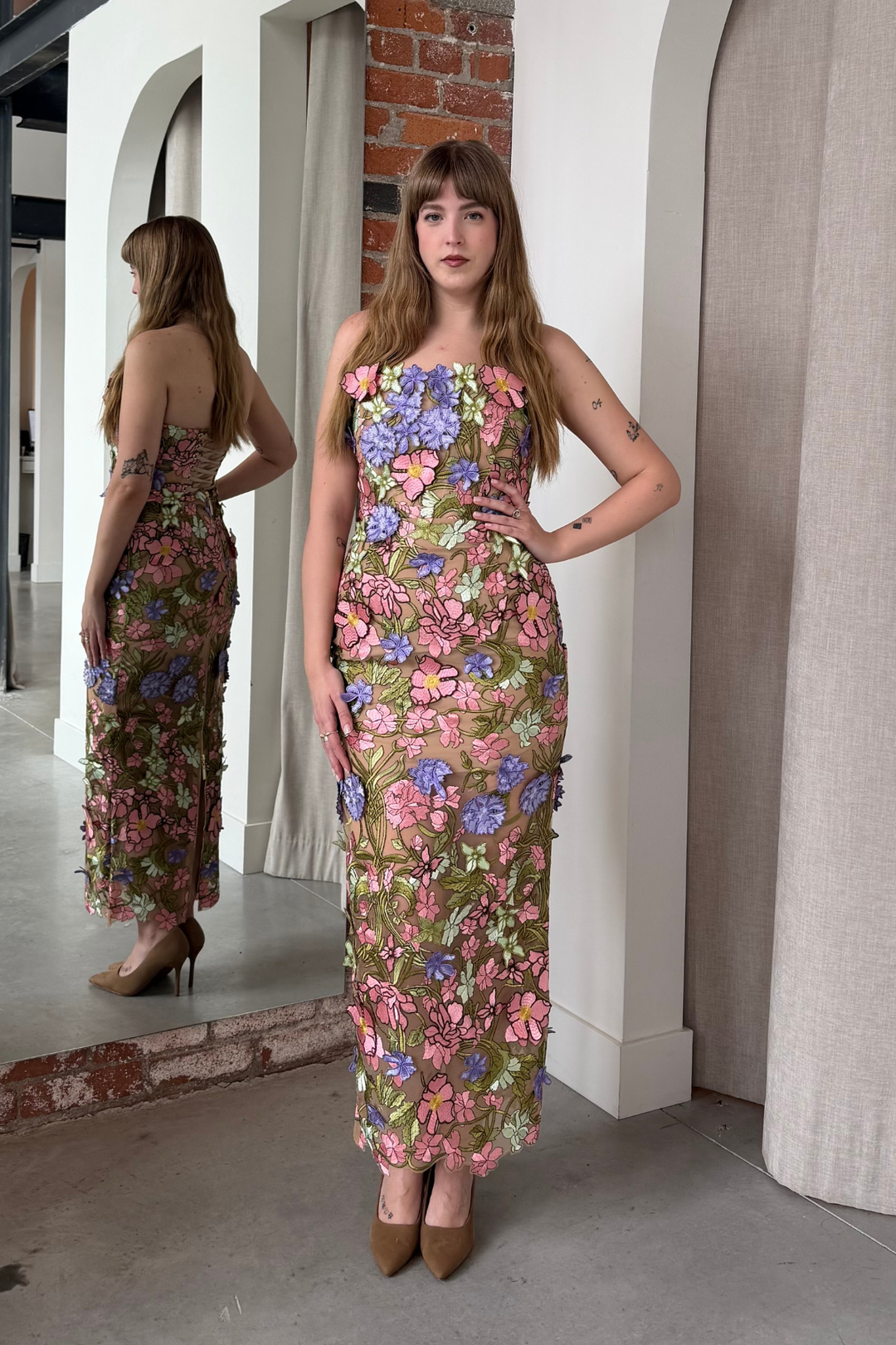 Sorrento 3D Floral Strapless Maxi Dress by Bronx and Banco