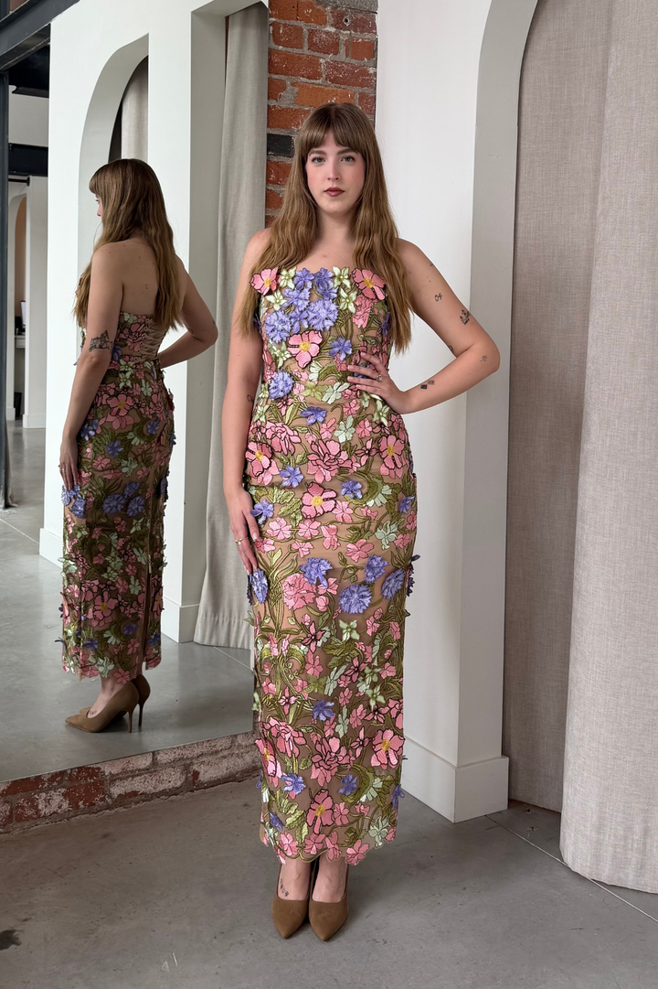 Sorrento 3D Floral Strapless Maxi Dress by Bronx Banco