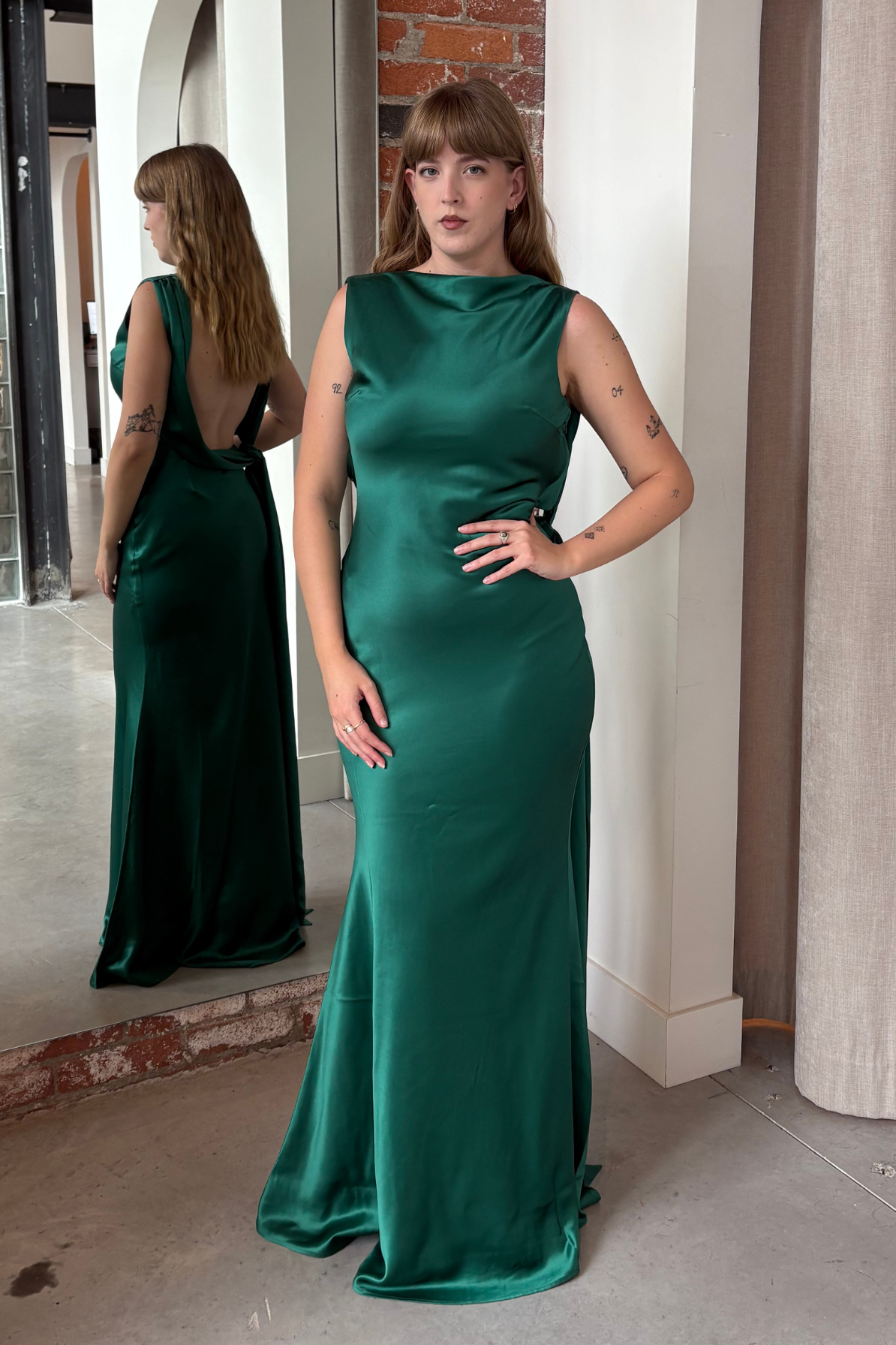 Callie Satin Gown in Emerald by Sau Lee - RENTAL