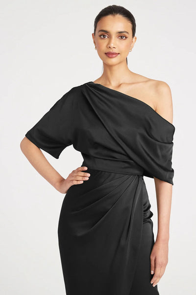 Rayna One Shoulder Draped Dress in Black by Theia Couture - RENTAL