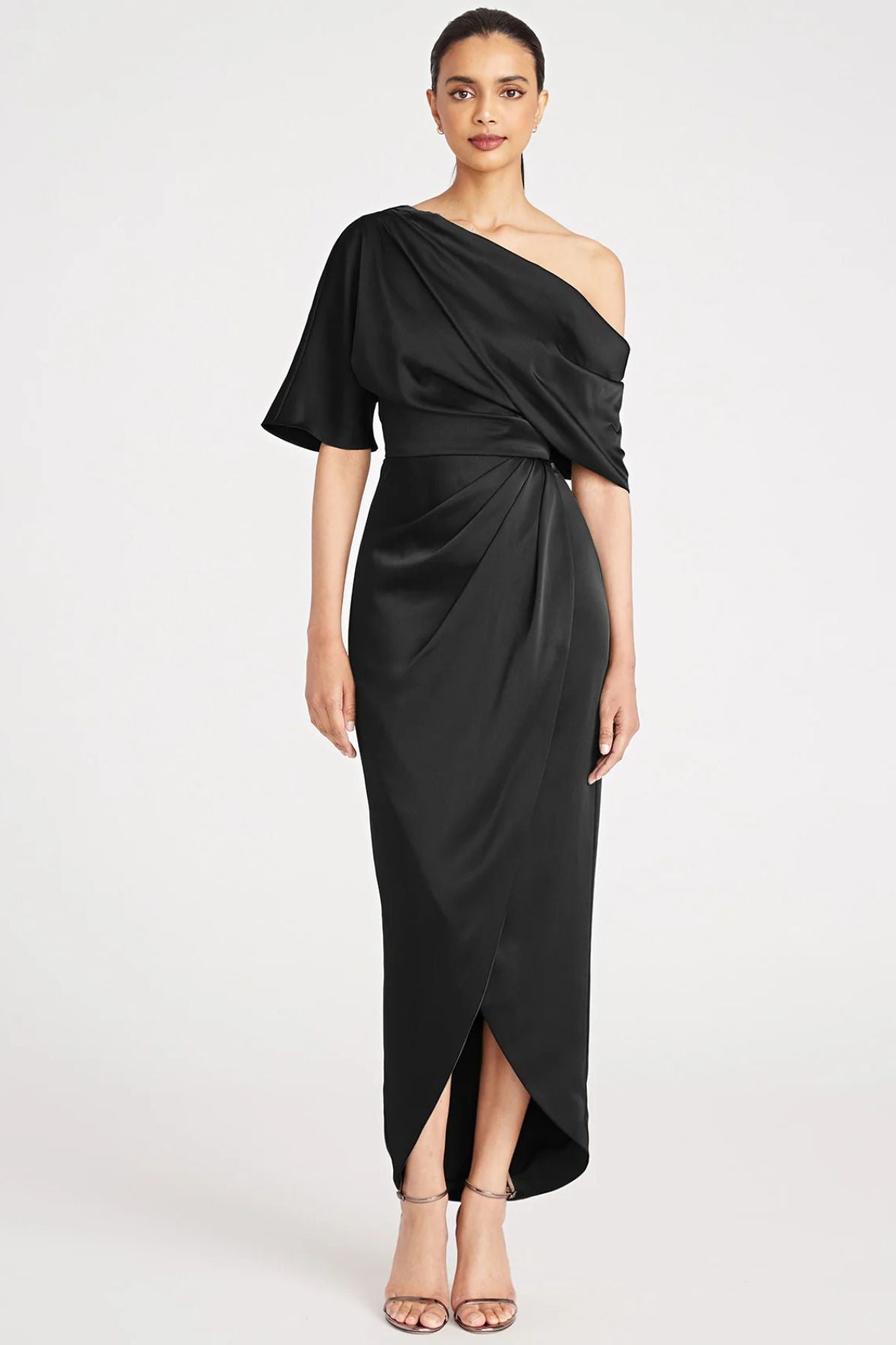 Rayna One Shoulder Draped Dress in Black by Theia Couture - RENTAL