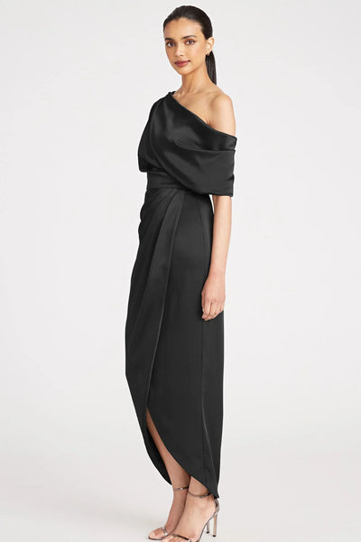 Rayna One Shoulder Draped Dress in Black by Theia Couture - RENTAL