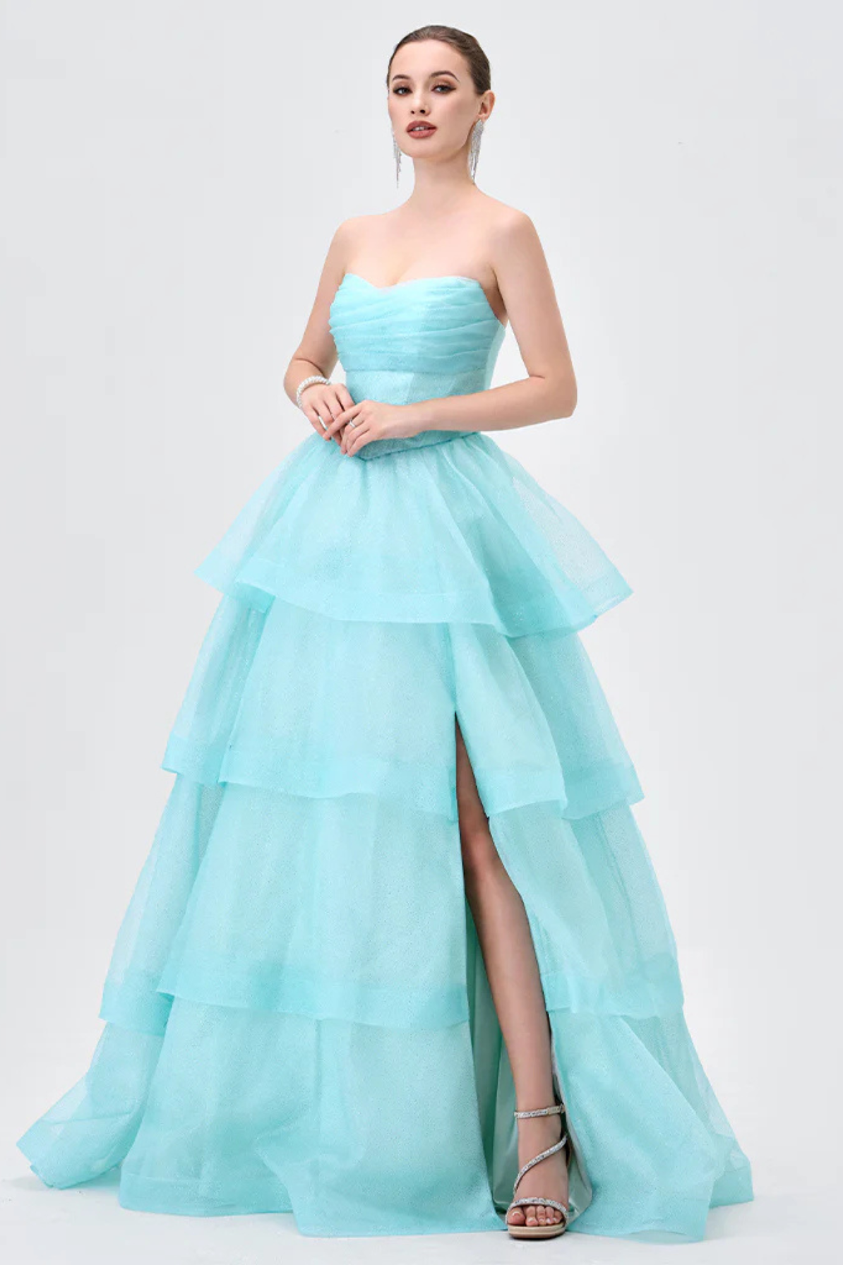 Tiff Strapless Tiered Ball Gown by Bariano