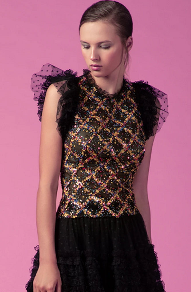 Peaseblossom Sequin and Ruffle Two Piece Set by Gemy Maalouf - RENTAL