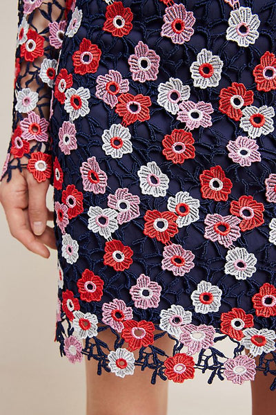 Poppy Long Sleeve Lace Applique Floral Mini Dress by ML Monique Lhuillier - RENTAL