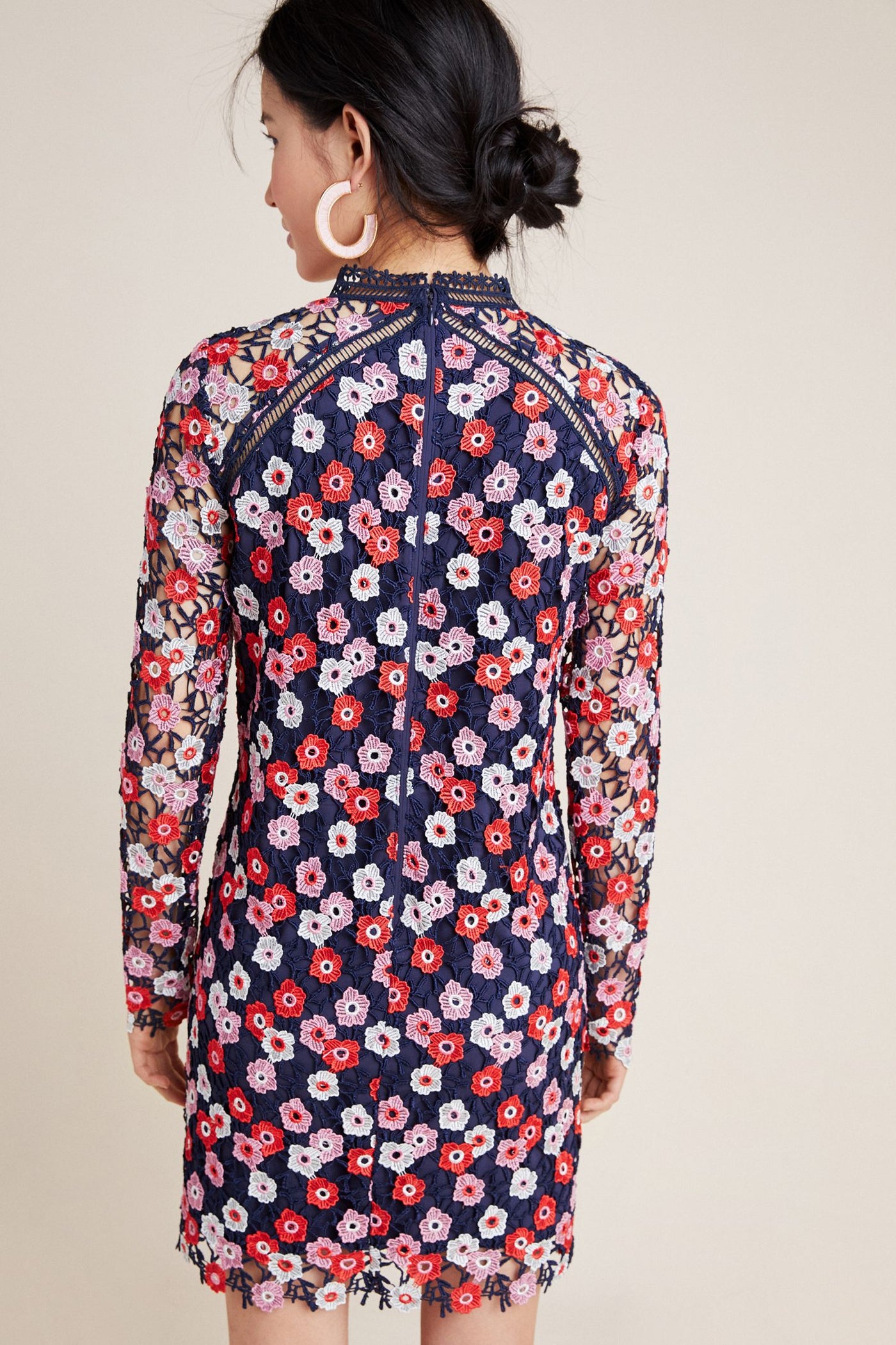Poppy Long Sleeve Lace Applique Floral Mini Dress by ML Monique Lhuillier - RENTAL