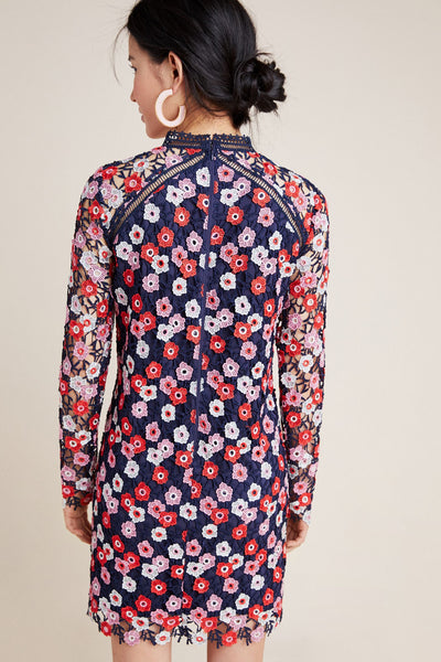 Poppy Long Sleeve Lace Applique Floral Mini Dress by ML Monique Lhuillier - RENTAL