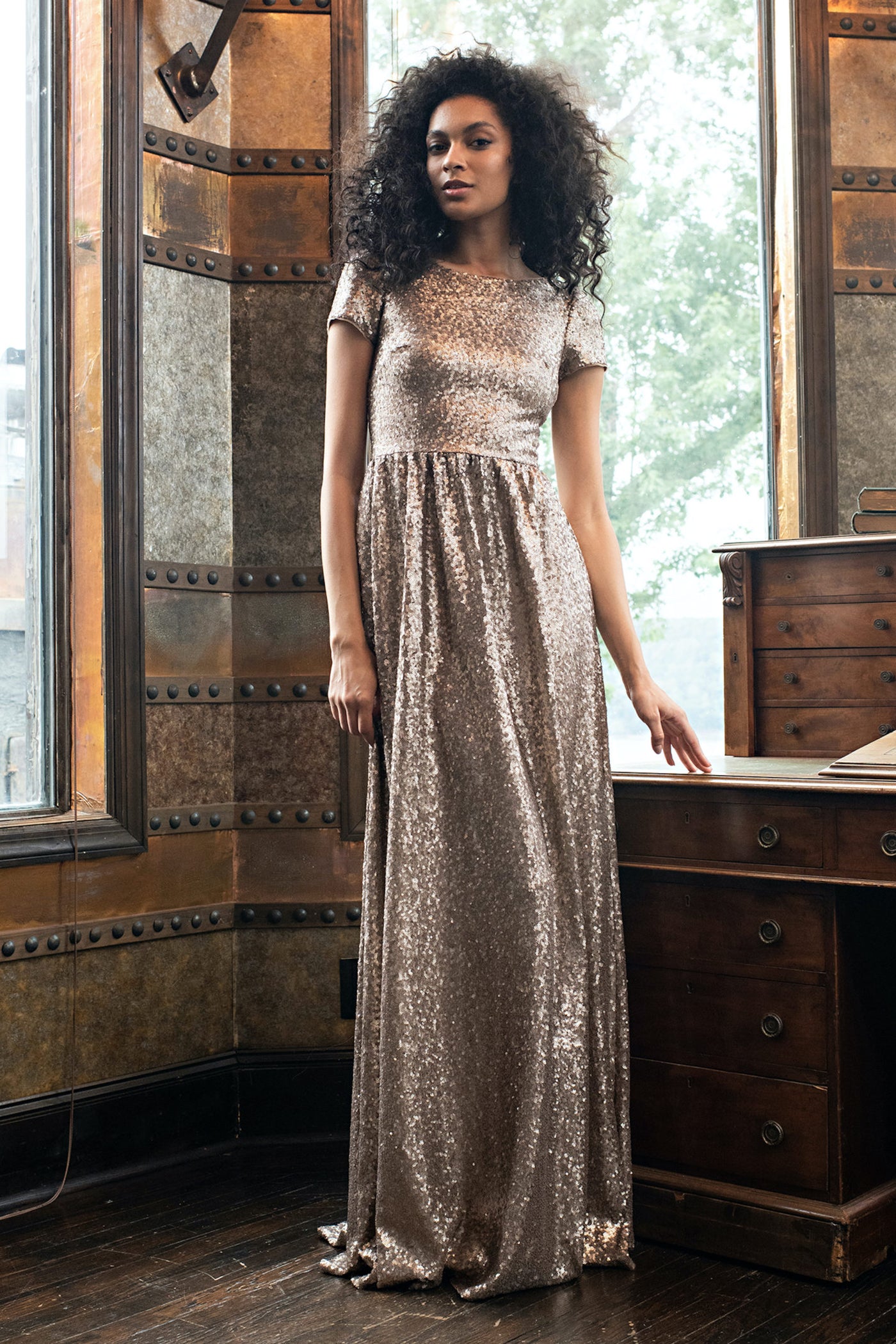 Simone Gold Sequin Gown by Theia Couture - FINAL SALE