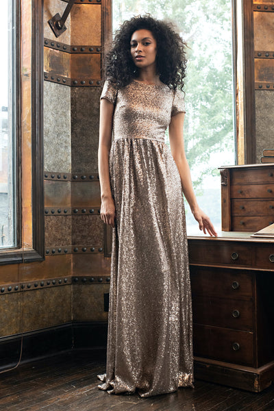 Simone Gold Sequin Gown by Theia Couture - FINAL SALE