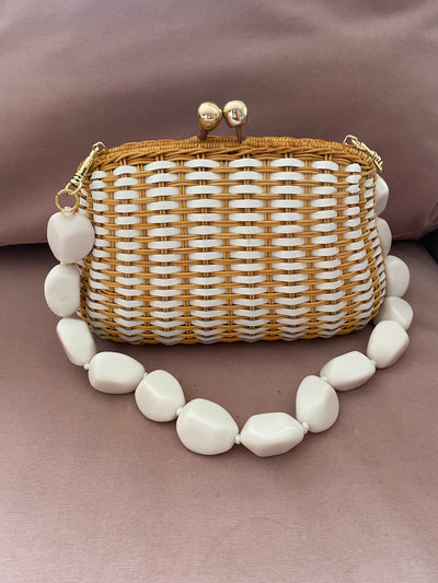 Blair Woven Clutch in White by Serpui - RENTAL