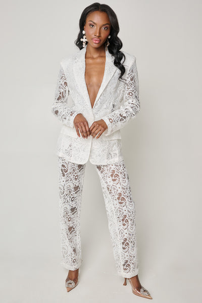 Baronette White Lace Suit by Ronny Kobo - RENTAL