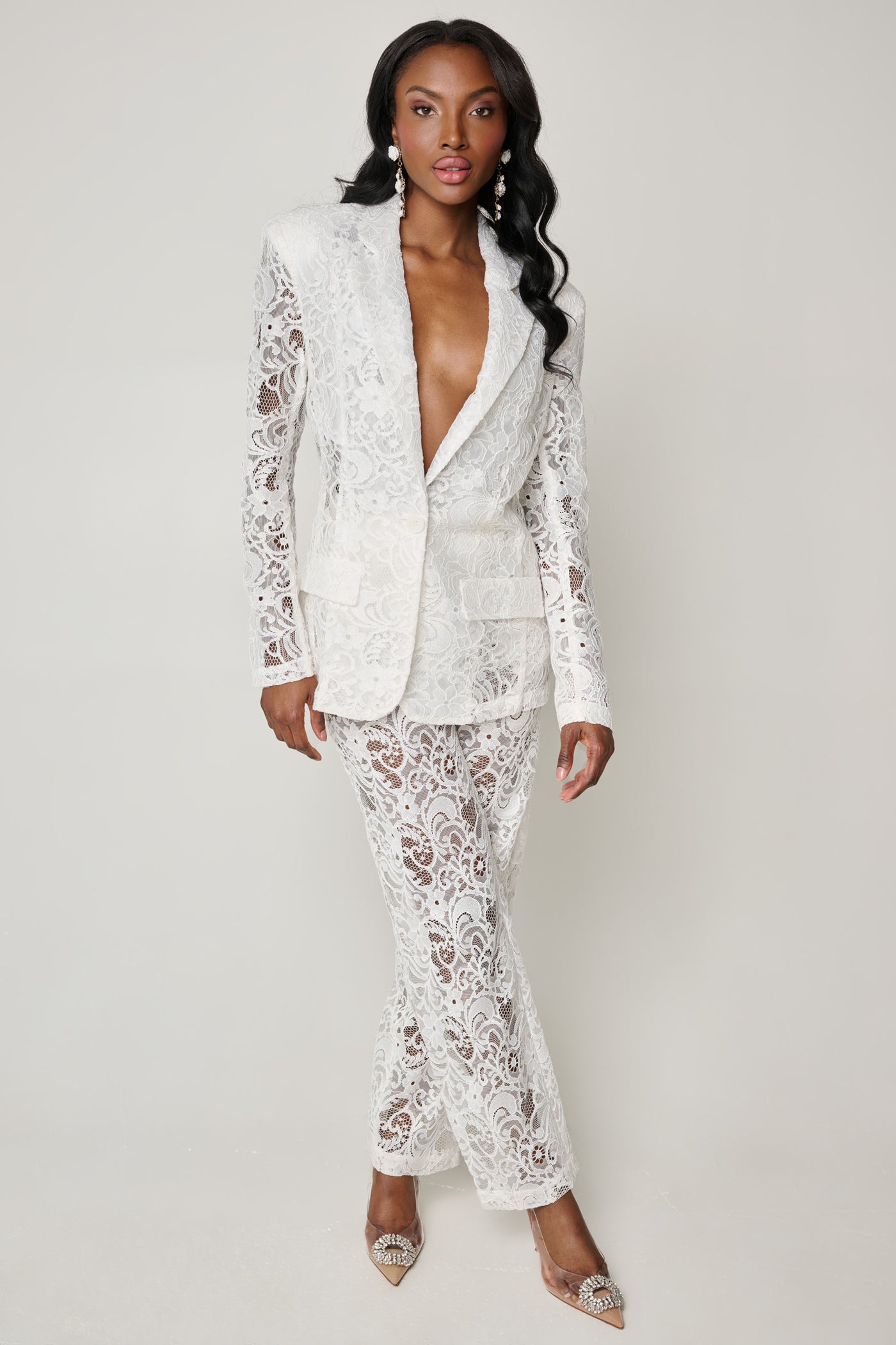 Baronette White Lace Suit by Ronny Kobo - RENTAL