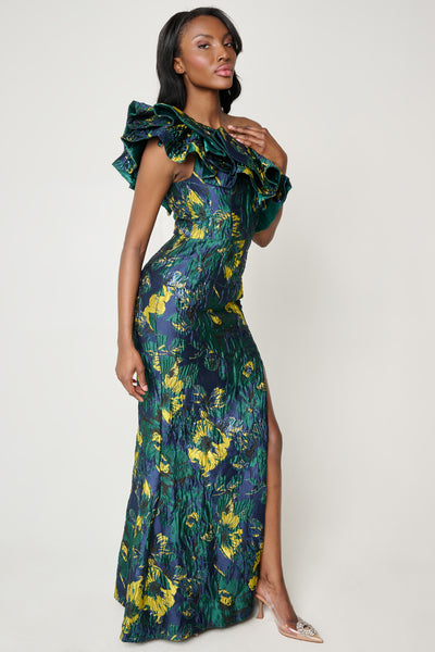 Bonne Nuit One Shoulder Gown in Emerald by Bariano - RENTAL