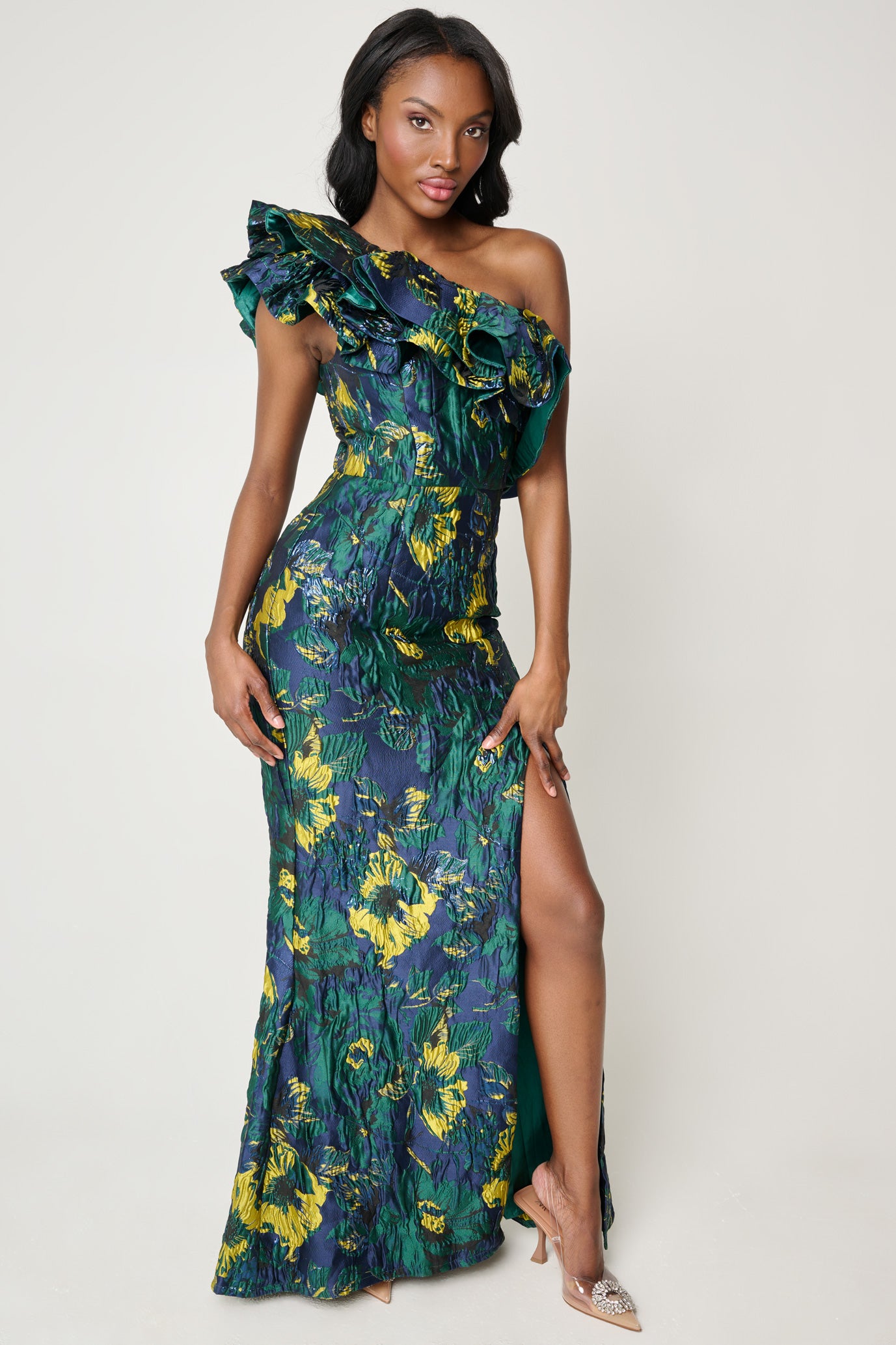 Bonne Nuit One Shoulder Gown in Emerald by Bariano - RENTAL