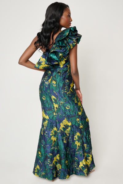 Bonne Nuit One Shoulder Gown in Emerald by Bariano - RENTAL