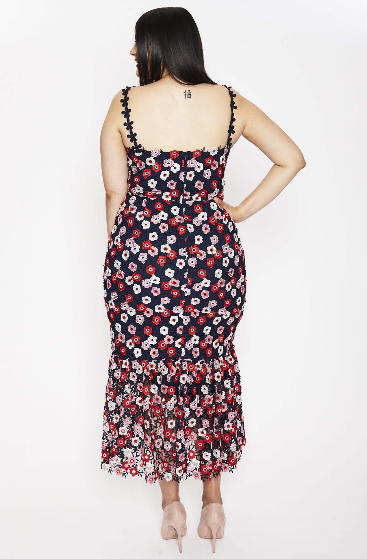 Poppy Lace Applique Floral Midi Dress by ML Monique Lhuillier - RENTAL