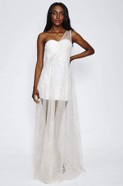 Sequin sheer maxi bridal dress rental