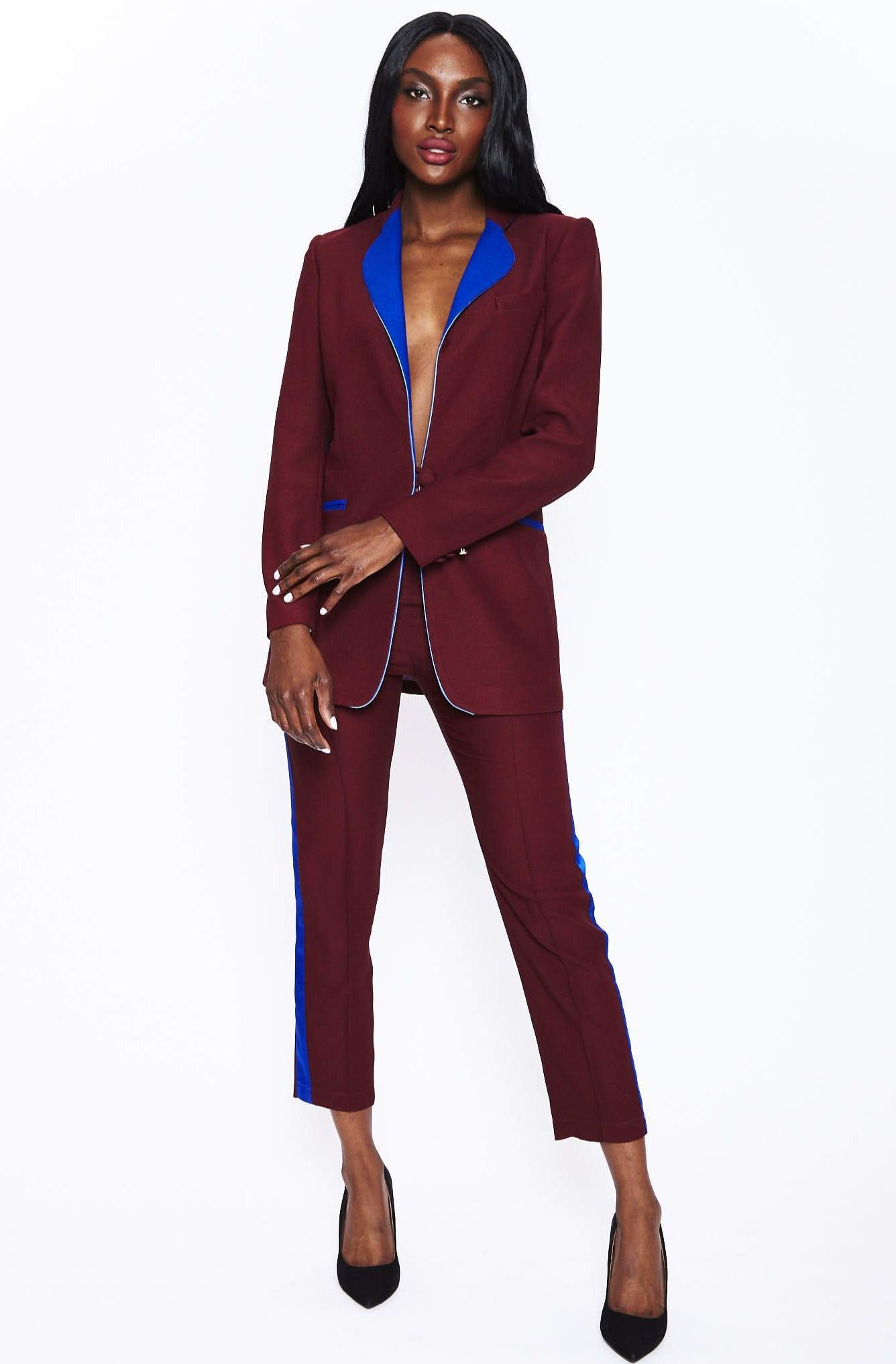 Smoking Suit in Burgundy and Blue by Hebe Studio - RENTAL