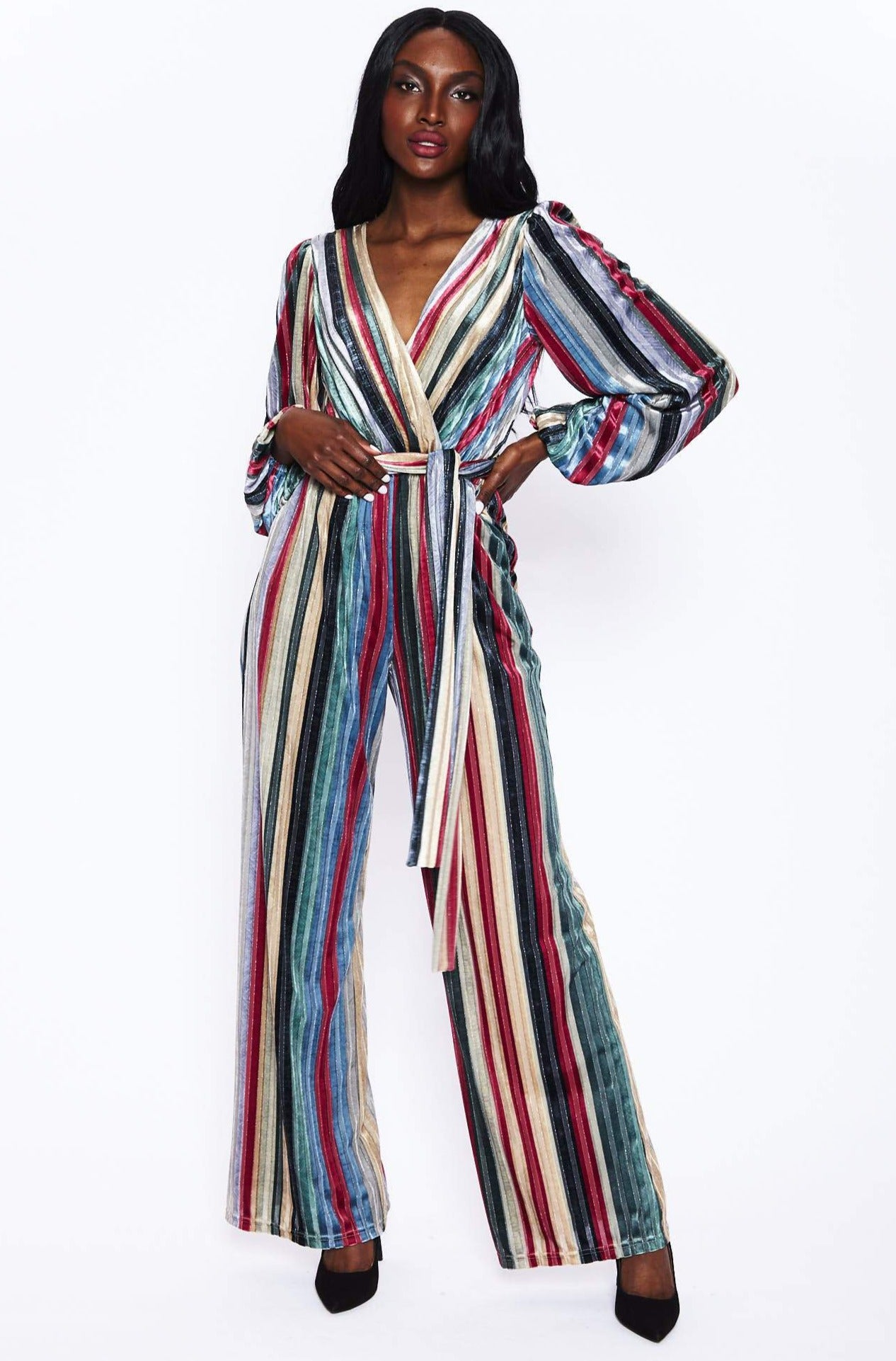 Bisset Velvet Striped Jumpsuit by ML Monique Lhuillier - RENTAL