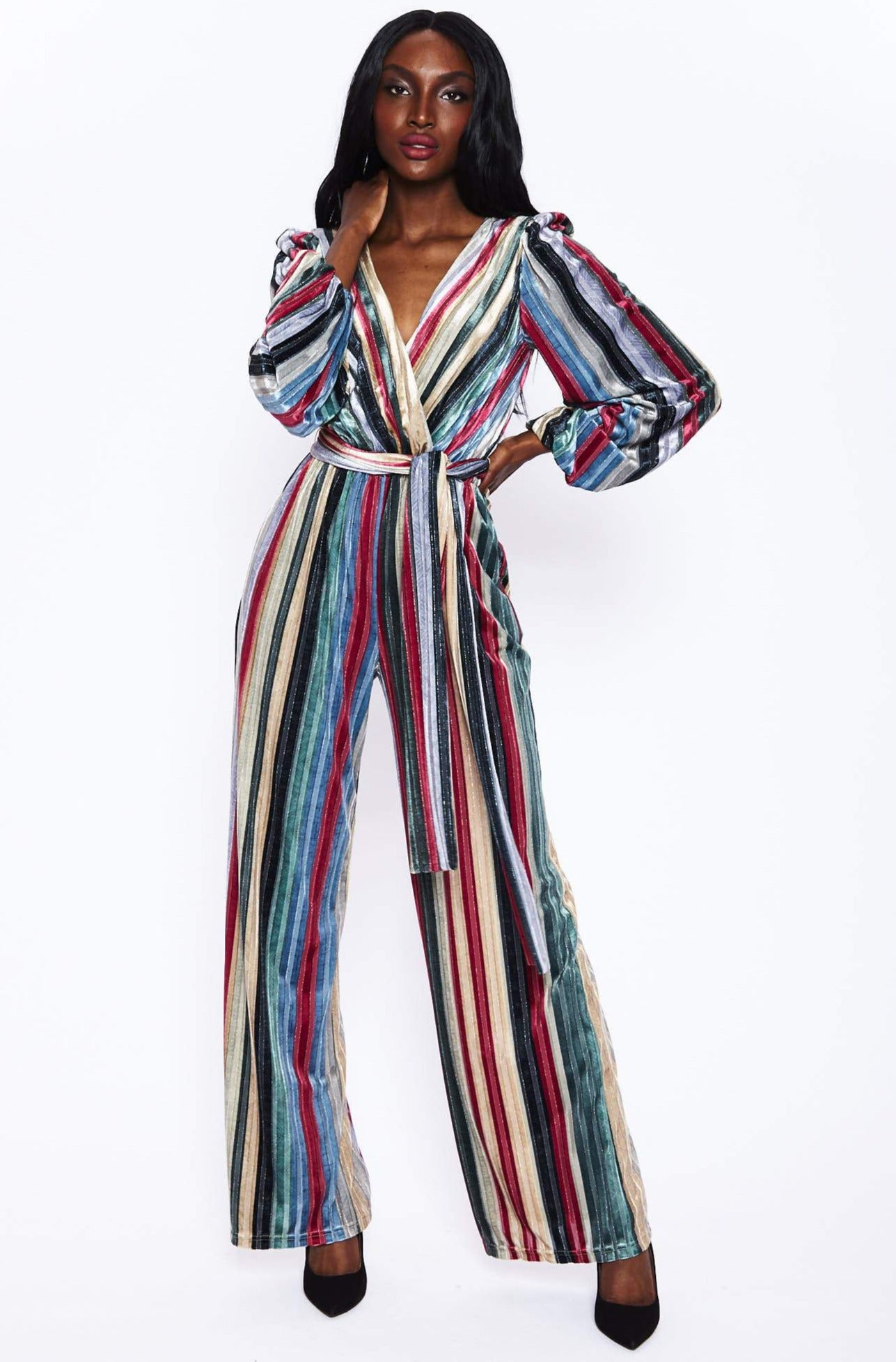 Bisset Velvet Striped Jumpsuit by ML Monique Lhuillier - RENTAL