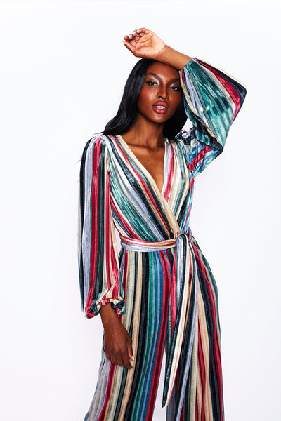 Bisset Velvet Striped Jumpsuit by ML Monique Lhuillier - RENTAL