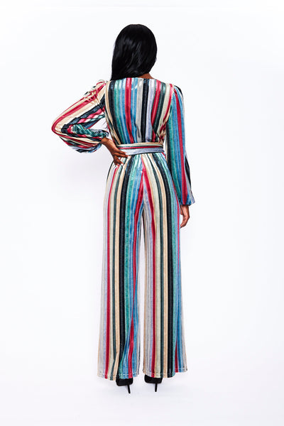 Bisset Velvet Striped Jumpsuit by ML Monique Lhuillier - RENTAL