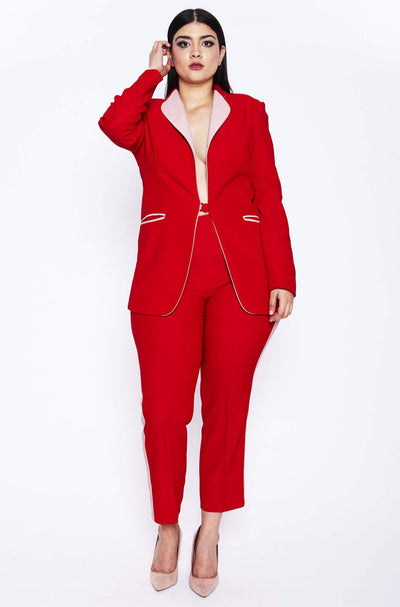 Red smoking suit by Hebe Studio