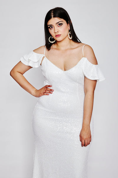 white sequin wedding gown rental