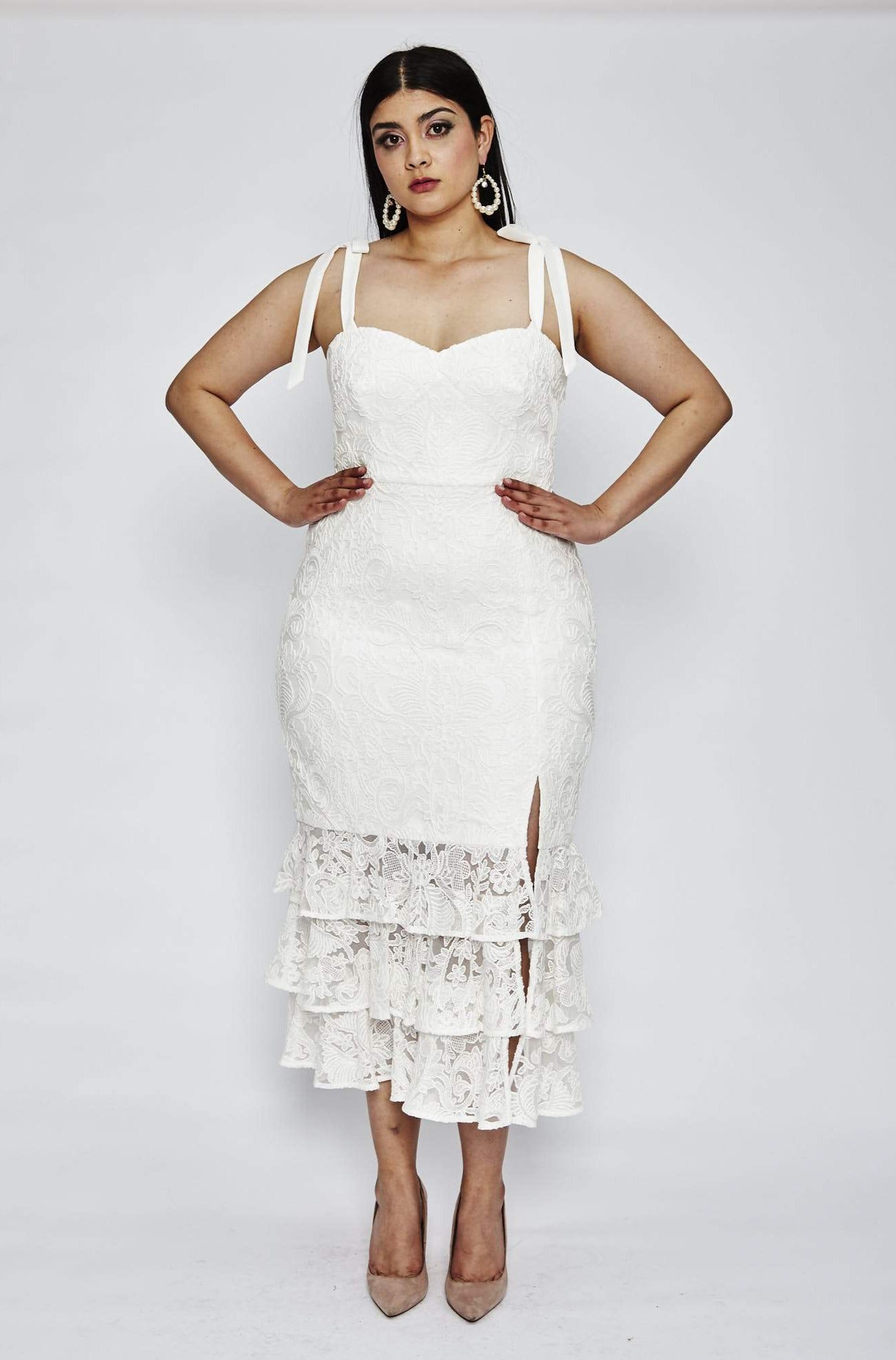 white midi lace dress monique lhullier