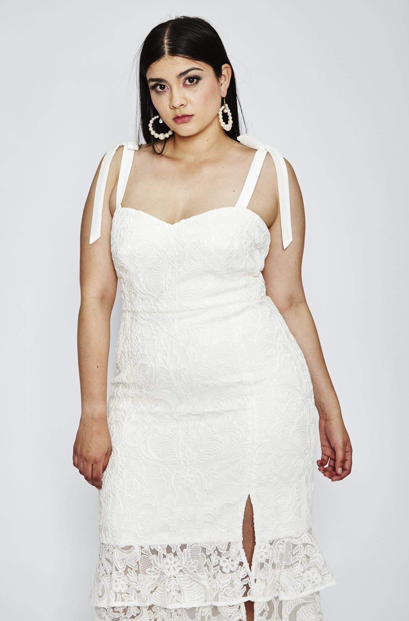 white midi lace dress monique lhullier