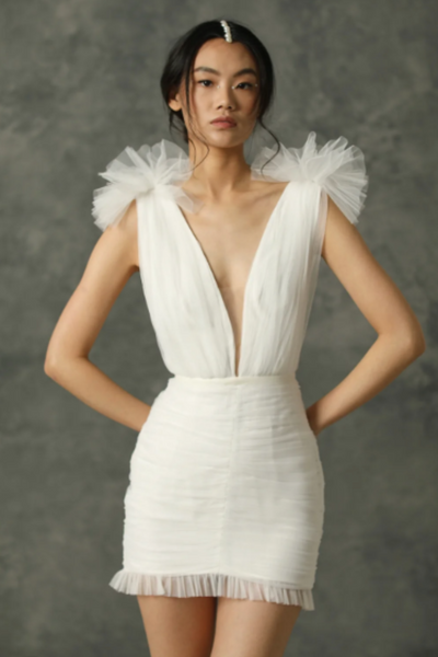 Harlie Mini Dress in White by Sau Lee - RENTAL
