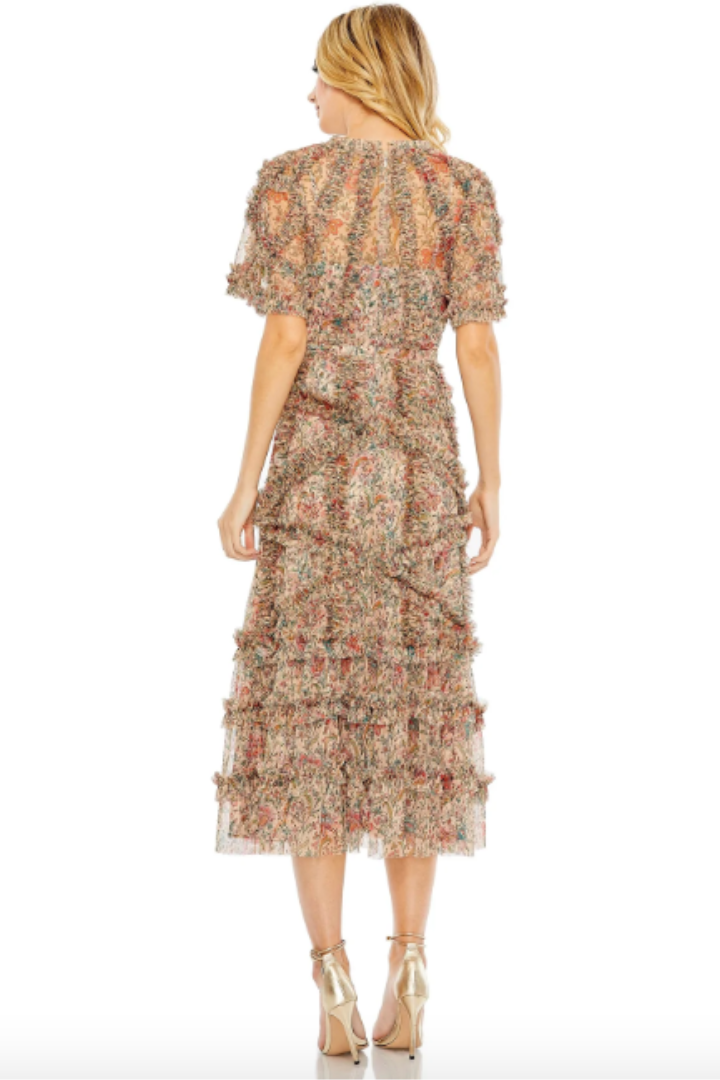 knee length dresses for ladies Green Floral Dress | Midi Dress | Green Flower Dress | Ditsy Floral Print main image 1