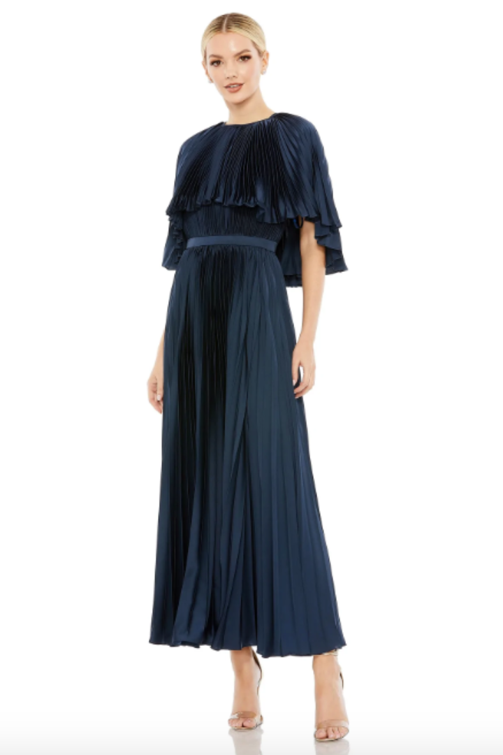 Elora Pleated Cape Dress by Mac Duggal - RENTAL