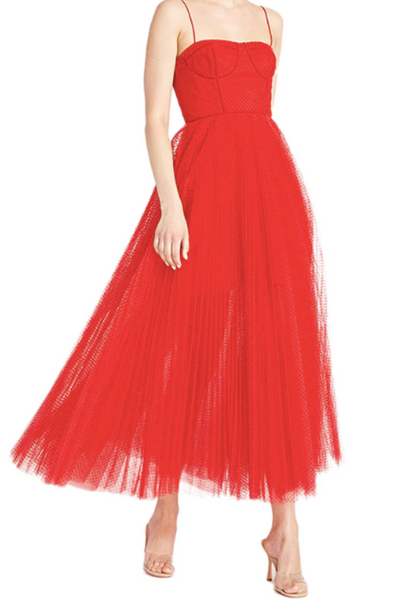 Harper Midi Dress in Red by ML Monique Lhuillier - RENTAL