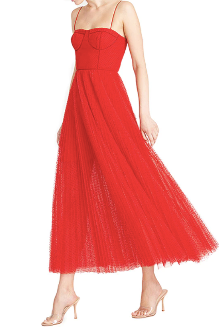 Harper Midi Dress in Red by ML Monique Lhuillier - RENTAL