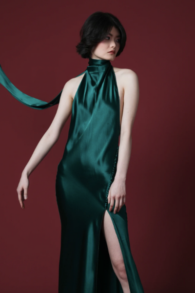 Penelope Satin Gown in Green by Sau Lee - RENTAL