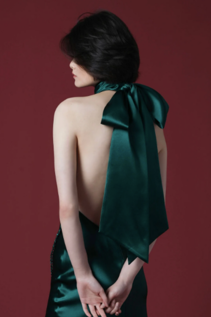 Penelope Satin Gown in Green by Sau Lee