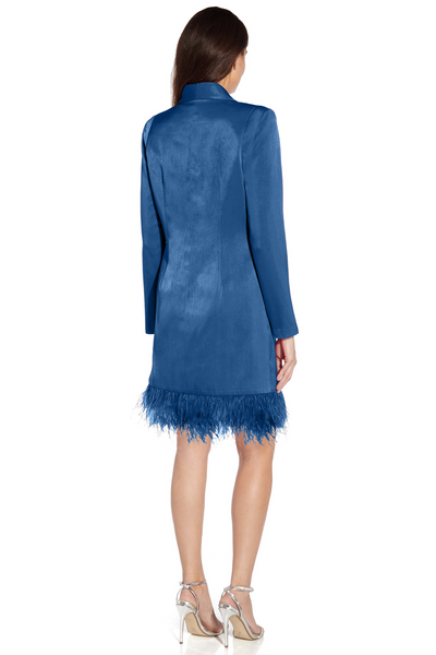 Teal Feather Blazer Dress by Aidan Mattox - RENTAL