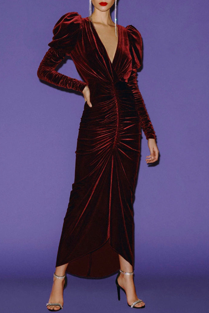Ronny Kobo Alicia Velvet Dress Wine
