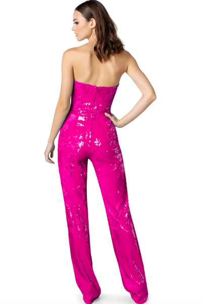 Andy Hot Pink Sequin Jumpsuit by Dress The Population - RENTAL