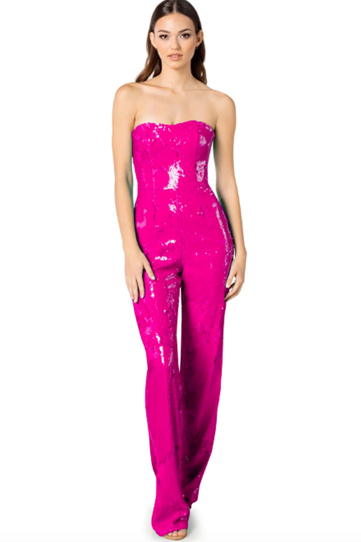 Hot Pink Sequin Jumpsuit by Dress The Population - RENTAL