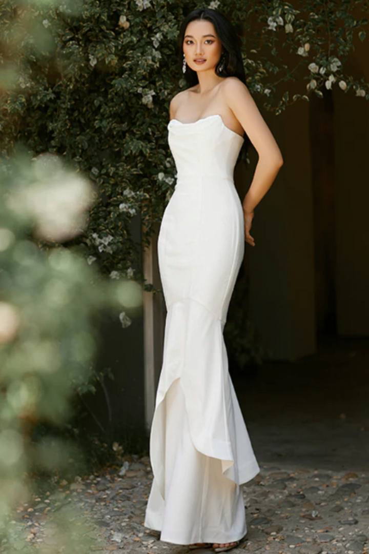 bariano white lace dress Wedding Dress Bariano White Dress Medusa White Lace Strapless Maxi Dress