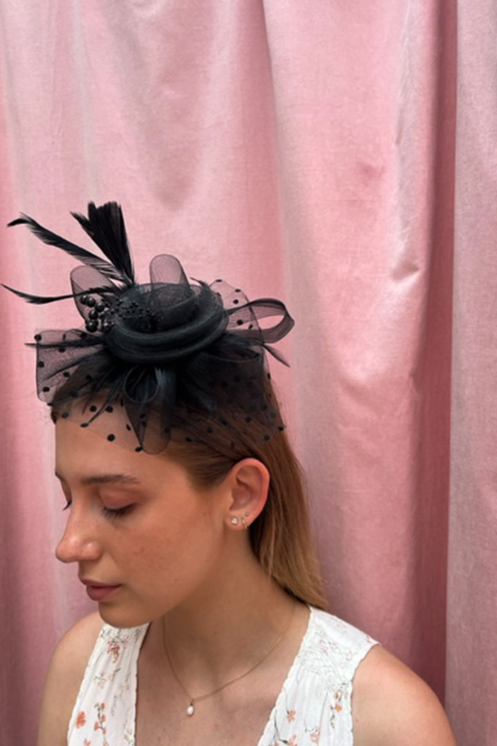 Black Caviar Black Fascinator - RENTAL