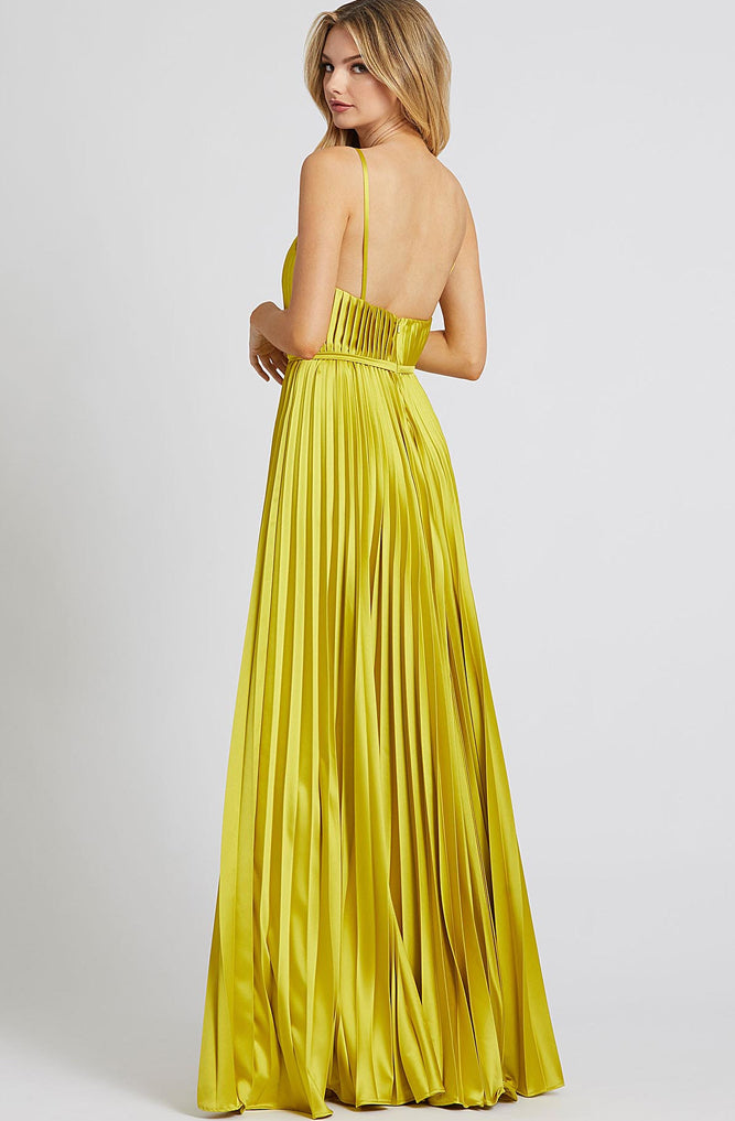 Chartreuse Pleated Wide Leg Jumpsuit by Mac Duggal - RENTAL